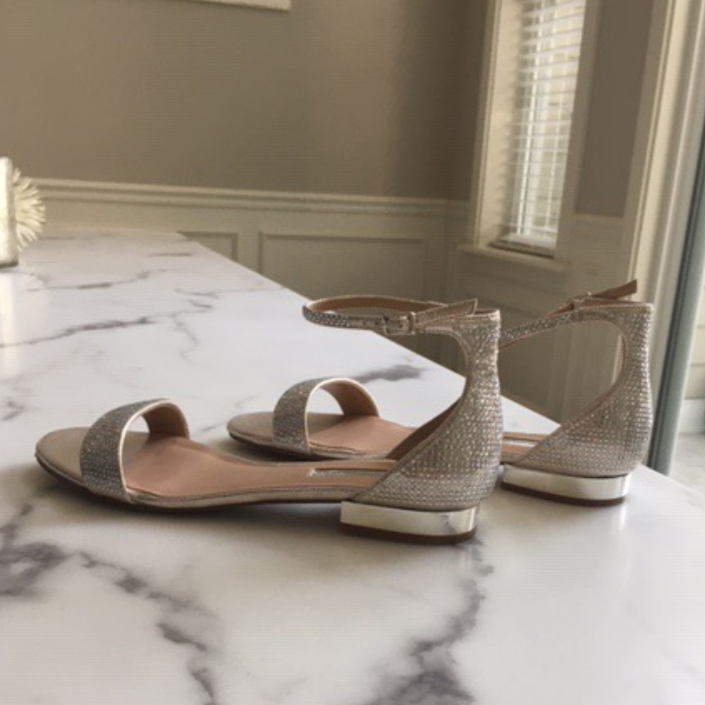 INC Pearlescent Gold Rhinestone Strappy Sandals